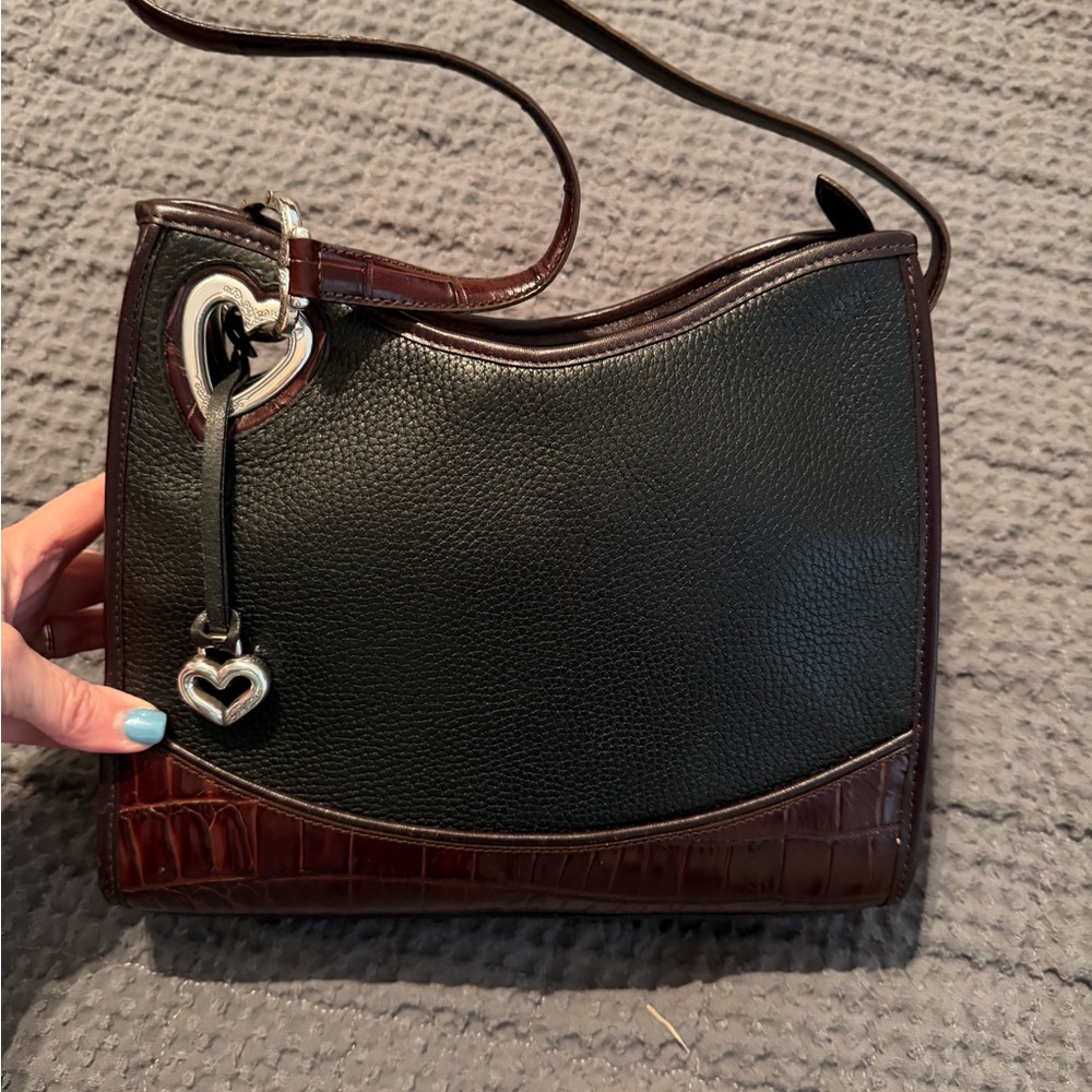 Brighton Black and Brown Shoulder Bag with Heart Charm